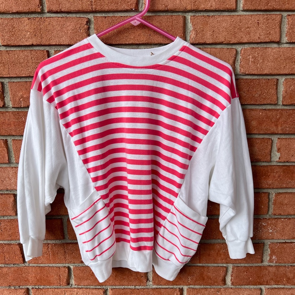 Vintage pink and white striped shirt. Essex junction. Size m.